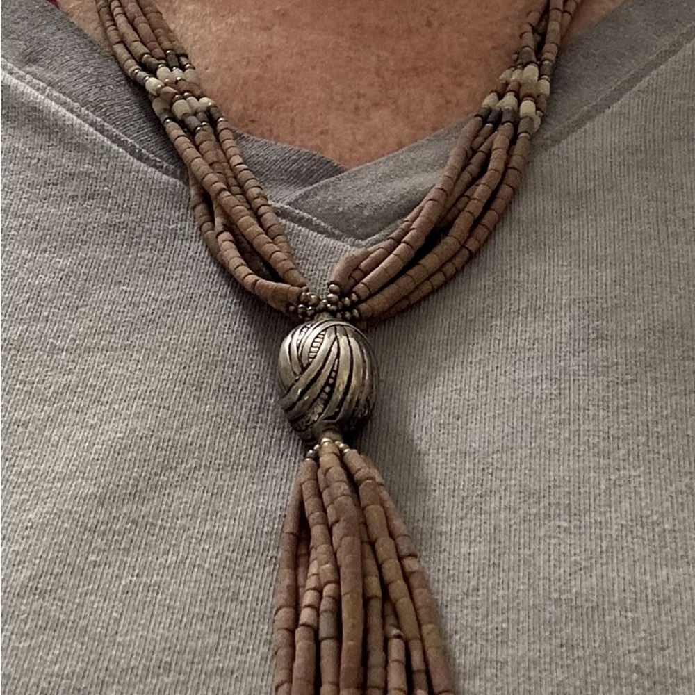 Natural Brown 6 Strand Beaded Necklace